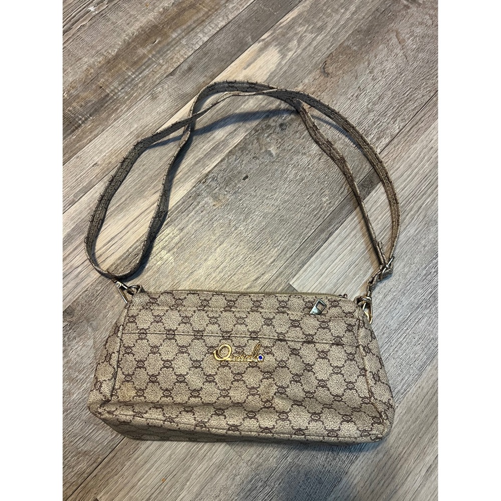 Oudil Womens Crossbody Bag Monogram Geometric Print Beige Small